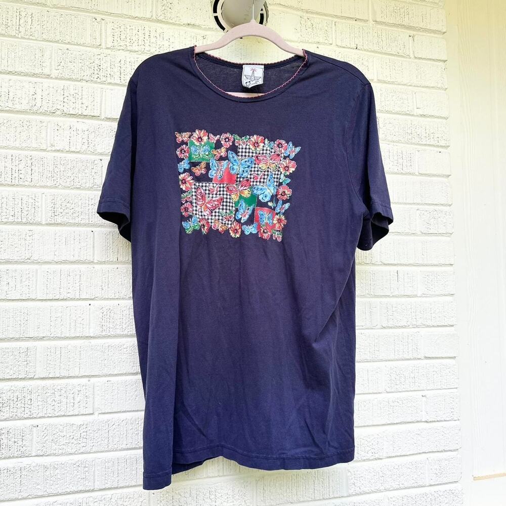 Vintage 90s N.W.B.U Los Angeles Navy Butterfly Floral Graphic Shirt